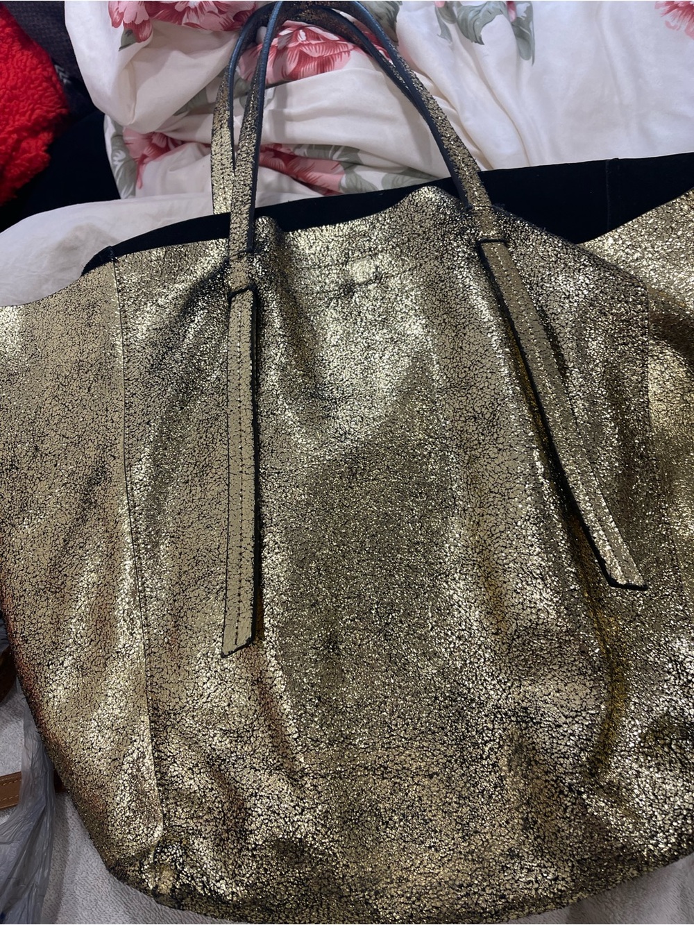 Zara Gold Metallic large leather Tote Bag - - Picture 15 of 15